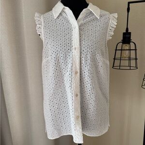 Lilly Pulitzer Lenox White Eyelet Ruffle Sleeve Button Front Blouse Size 6